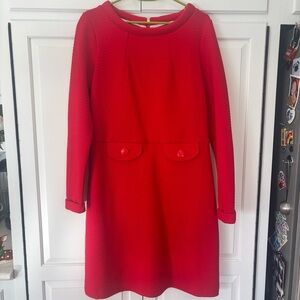 Boden Red Long Sleeve Jacquard Shift Dress Size 6 L Sixties Lined Pockets